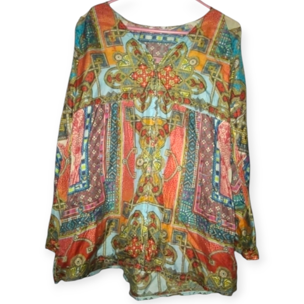 Johnny Was Silk Peasant Dress Top tunic boho fits like a M beautiful‎ Shirt